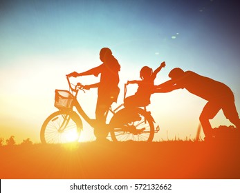 Biker Family Silhouette Father And Daughter