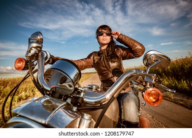 Biker Girl Leather Jacket Sunglasses Sitting Stock Photo (Edit Now ...