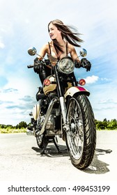 Biker Girl On A Motorcycle