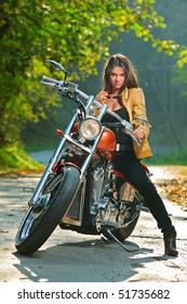 Biker Girl On A Motorcycle