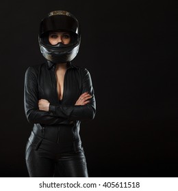 Biker Girl Posing In Studio