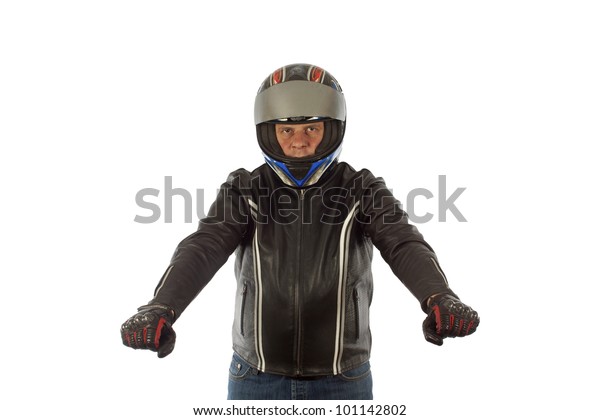 Biker Helmet Looking Sharp Driving Pose 