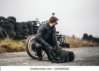 Biker Leather Suit Crouched Near His Stock Photo 1564283260 | Shutterstock