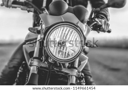 Similar – Motorcycle headlights with senior man steering