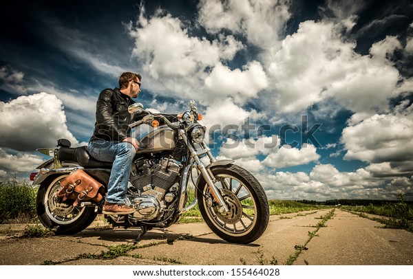 Biker Sunglasses Leather Jacket On Road Stock Photo (Edit Now) 155464028