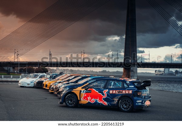 Bikernieki Circuit,\
Riga, Latvia,  - 03 SEP 2022: FIA World RX Championship VW ID4 WRX\
Red Bull cars before\
stage