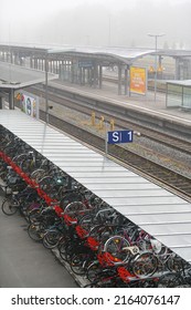 A Lot Of Bikes Are Long Term Parked In A Railway Train Station From Bayreuth, In Bavaria. Bike Commuting Is Usual In This Part Of Germany, 2022.