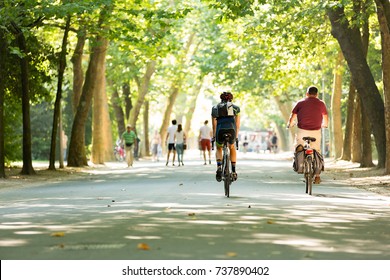 Biking in the Vondelpark in Amsterdam, Netherlands.