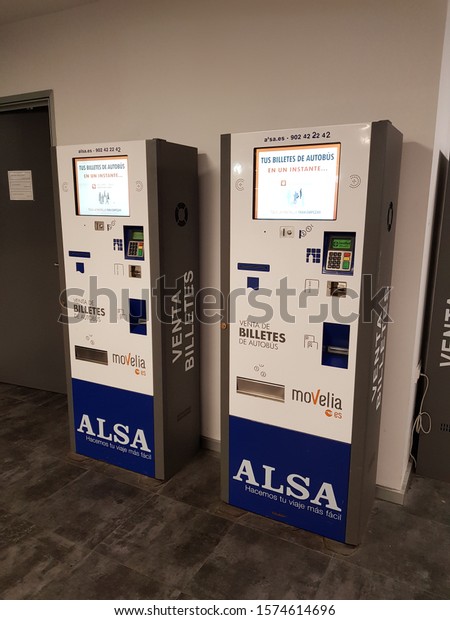 Bilbao, Basque\
Country, November, 23, 2019: ticket vending machines at the Bilbao\
bus station in the Basque\
Country