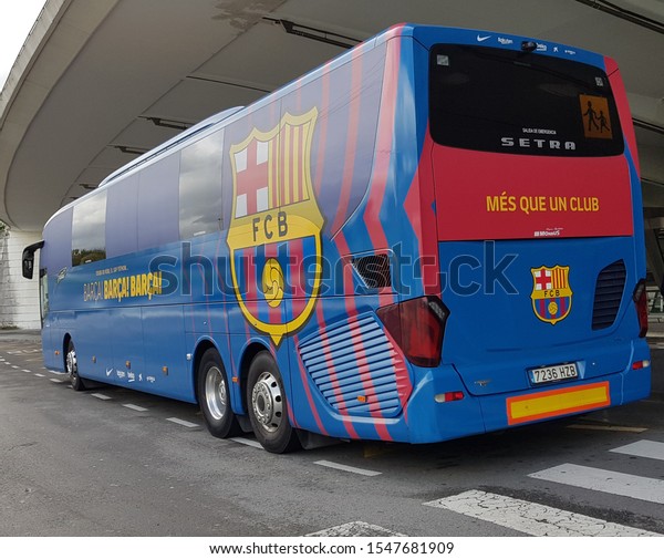 Bilbao, Basque Country, October,\
31, 2019: Barsa bus at the Bilbao airport in the Basque\
Country