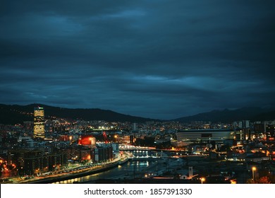 Bilbao City Skyline Sunset Photo.