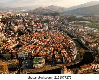 Bilbao Old Town, Aerial Drone View.