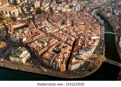 Bilbao Old Town, Aerial Drone View.