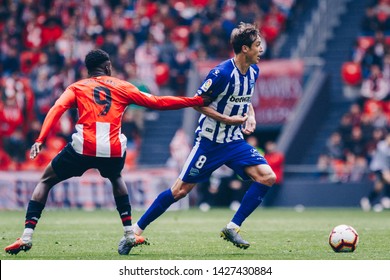 Bilbao, Spain. 27th April, 2019. Pais Vasco. San Mamés. Liga Santander. Athletic Bilbao V D. Alavés: Iñaki Williams (#9) Makes A Foul To Tomás Pina (#8)