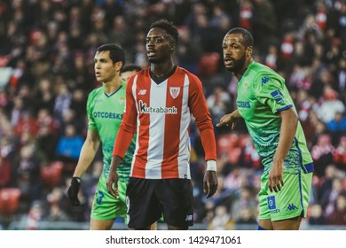 Bilbao, Spain. 27th April, 2019. Pais Vasco. San Mamés. Liga Santander. Athletic Bilbao V Real Betis: Iñaki Williams (#9) And Sidnei (#12) Waiting For The Ball During The Game.