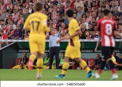 BILBAO, SPAIN. August 16th, 2019. Basque Country. San Mames. Liga Santander. Athletic Bilbao V FC Barcelona: Ernesto Valverde, FC Barcelona Coach At San Mamés Stadium