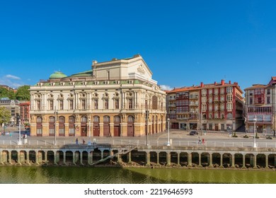 Bilbao, Spain. August 6, 2022. Arriaga Theatre Alongside Nervión River. It Was Built In Neo-baroque Style By Architect Joaquín Rucoba In 1890