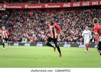 BILBAO, SPAIN - JANUARY 13, 2019: Iñaki Williams, Athletic Player, Celebrates The Goal During A Spanish League Match Between Athletic Club Bilbao And Sevilla FC