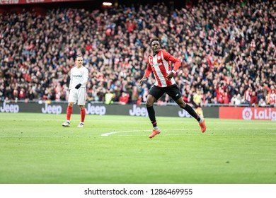 BILBAO, SPAIN - JANUARY 13, 2019: Iñaki Williams, Athletic Player, Celebrates The Goal During A Spanish League Match Between Athletic Club Bilbao And Sevilla FC