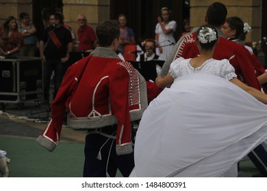 BILBAO, SPAIN: July 27 2017: Polish Folk Dance Exhibition In A Street Festival