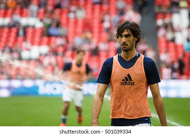 BILBAO, SPAIN - OCTOBER 16: Carlos Martinez, Real Sociedad Player, In The Heating Before To The Match Between Athletic Bilbao And Real Sociedad, Celebrated On October 16, 2016 In Bilbao, Spain