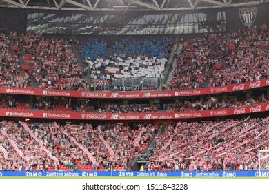 BILBAO, SPAIN. September 22th, 2019. Basque Country. San Mames. Liga Santander. Athletic Bilbao V Deportivo Alavés: San Mamés Stadium Colored Mosaic Before The Game.