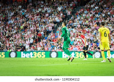 BILBAO, SPAIN - SEPTEMBER 26, 2018: Sergio Asenjo Villarreal Goalkeeper In Action During A Spanish League Match Between Athletic Club Bilbao And Villarreal CF