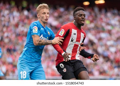 BILBAO, SPAIN. September 28th, 2019. Basque Country. San Mames. Liga Santander. Athletic Bilbao V Valencia CF: Daniel Wass And Iñaki Williams Fighting For The Position.