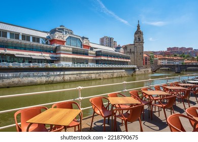 Bilbao,Spain. August 6, 2022. View Of The  Mercado De La Ribera, San Antón Church Along The Ría De Bilbao In Spain