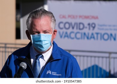 Bill Caswell, Senior Vice President Of Kaiser Permanente Speaks A Mass COVID-19 Vaccination Site At Cal Poly Pomona, Friday Feb. 5, 2021 In Pomona, California.