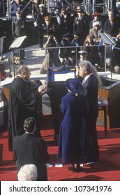 Bill Clinton, 42nd President, Takes The Oath Of Office On Inauguration Day From Chief Justice William Rehnquist On January 20, 1993 In Washington, DC