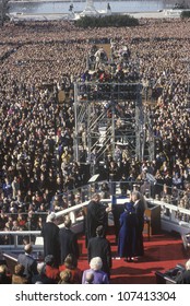 Bill Clinton, 42nd President, Takes The Oath Of Office On Inauguration Day From Chief Justice William Rehnquist On January 20, 1993 In Washington, DC