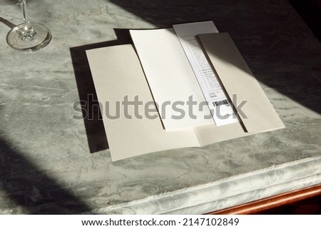 Bill presenter folder grey cover restaurant bar with receipt