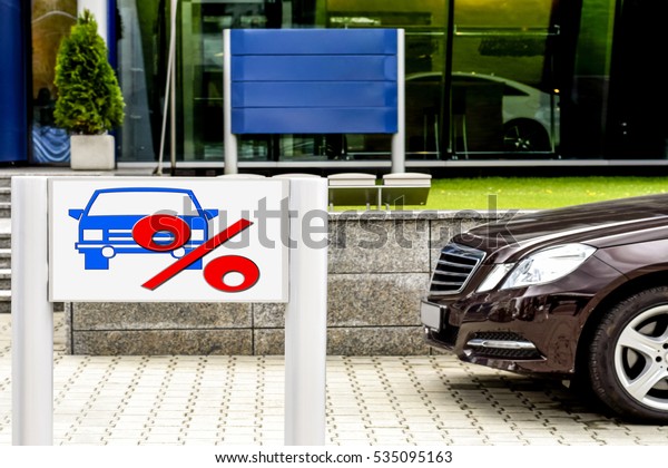 Billboard advertising car sales . The concept of\
changes in market\
prices