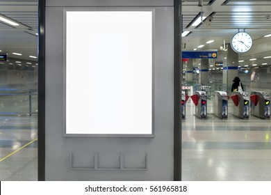 Billboard Banner Signage Mock Up Display In Subway Train Station.