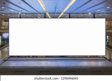 Billboard Big Rectangular White Mockup At The Airport Underground