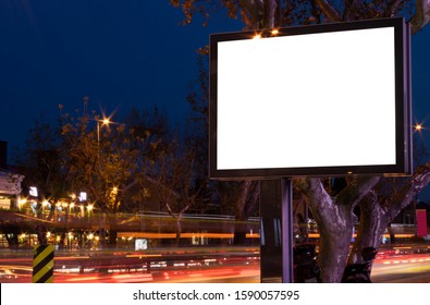 Billboard Blank Mockup And Template Empty Frame For Logo Or Text On Exterior Street Advertising Poster Screen City Background, Modern Flat Style, Outdoor Banner Advertisement