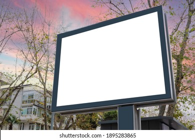 billboard blank mockup and template empty frame for logo or text on exterior street advertising poster screen city background, modern flat style, outdoor banner advertisement