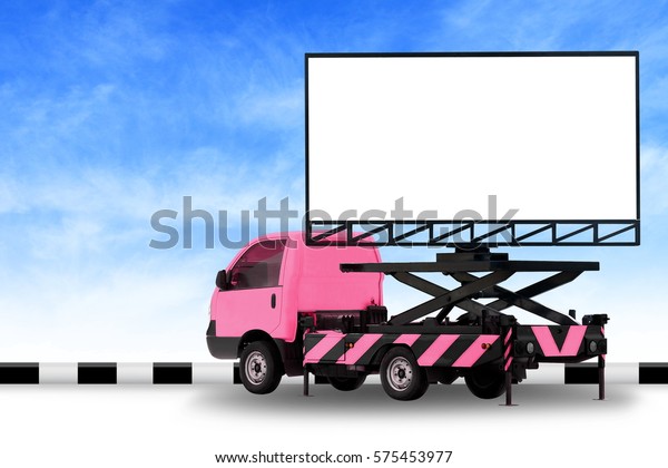Billboard blank on car pink truck LED\
panel for sign Advertising isolated on background sky, Large banner\
and billboard Roadside for an advertisement\
large