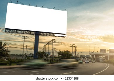 Billboard Blank For Outdoor Advertising Poster Or Blank Billboard At Sunset Time For Advertisement.