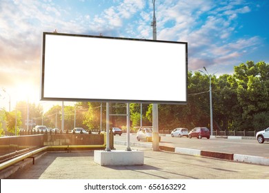 Billboard Canvas Mock Up In City Background Beautiful Sunshine