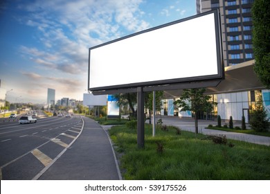 Billboard canvas mockup in city background beautiful weather - Shutterstock ID 539175526