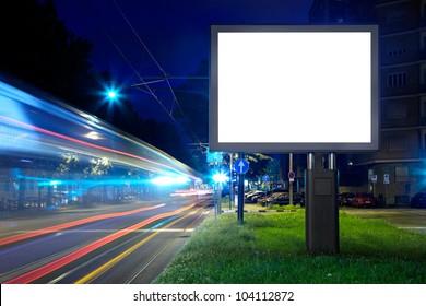 Billboard in the city street, blank screen, clipping path included