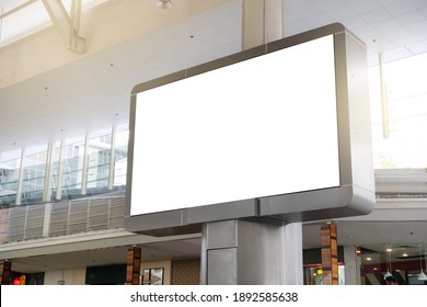 Billboard Mockup And Building Background. Template Of An Empty Information Outdoor Billboard Indoor Stadium With The Roof, Mock-up Of A City Banner Placeholder And Poster.