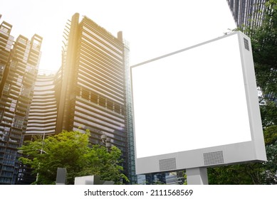 Billboard Mockup With Building Background. Template Of An Empty Information Outdoor Billboard, Mock-up Of A City Banner Placeholder And Poster.