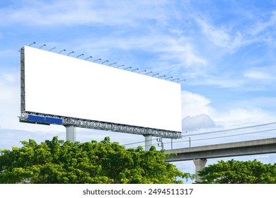 Billboard mockup, outdoor advertising poster on the street for advertisement street city on sky background.
