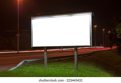 Billboard On Highway By Night In Zagreb