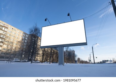 Billboard Screen Mockup For Advertising. In The Winter In The Snow