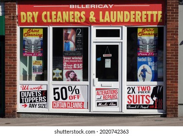 BILLERICAY, UNITED KINGDOM - Jun 13, 2021: An Exterior View Of Dry Cleaners And Launderette In Western Road, Billericay, Essex, UK