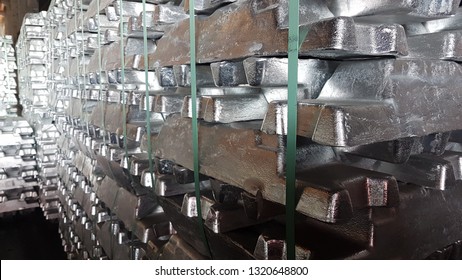 Billet aluminium in warehouse.